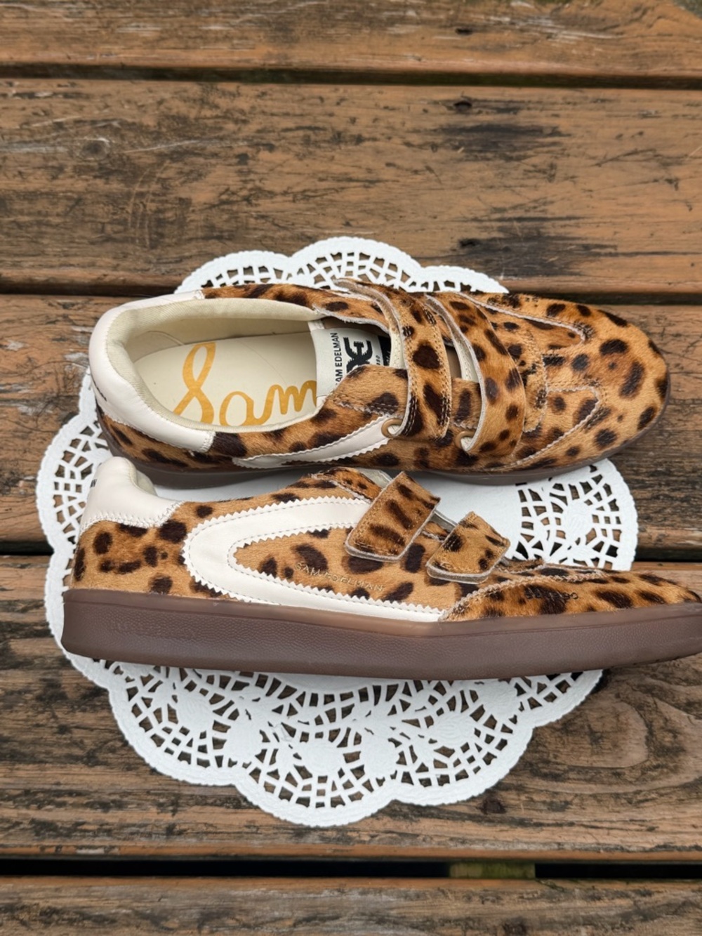 Sam Edelman Leopard Print Velcro Sneakers in Brown and Cream
